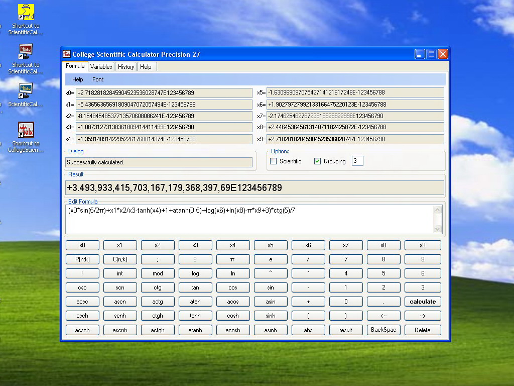 College Scientific Calculator 27 formula page