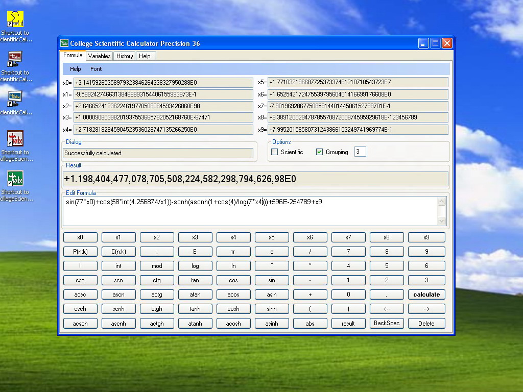 College Scientific Calculator 36 formula page