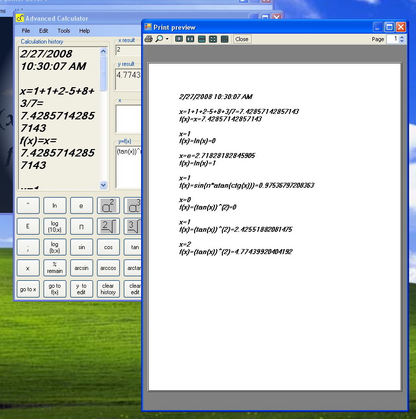 Advanced Calculator Print Preview