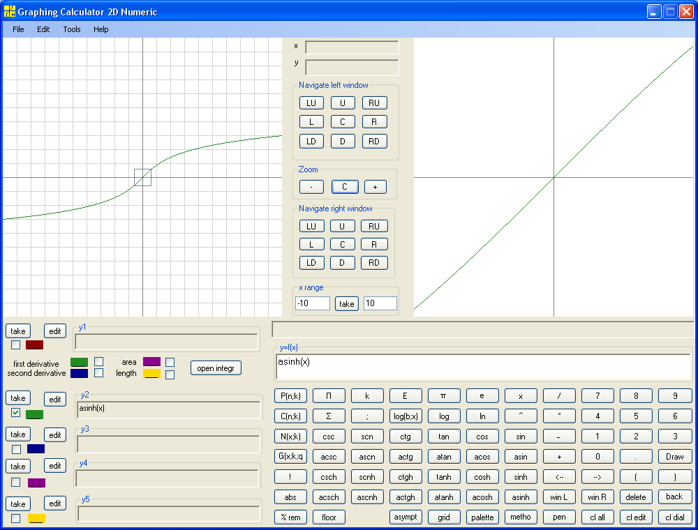 y = asinh(x)
