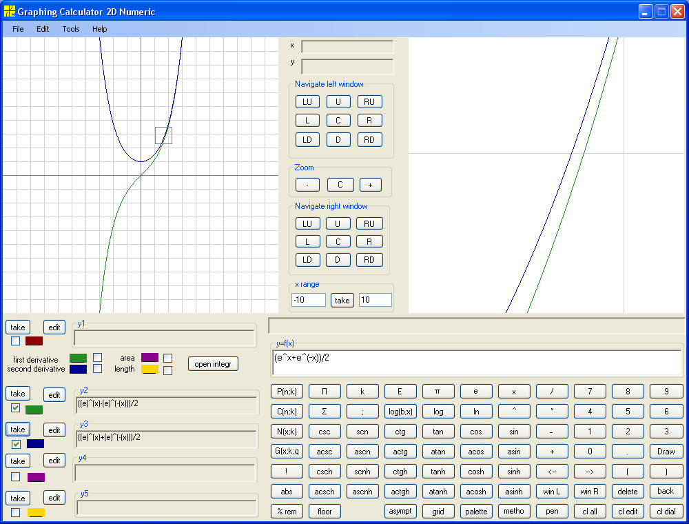 sinh(x) = (e^x - e^-x)/2 and cosh = (e^x + e^-x)/2