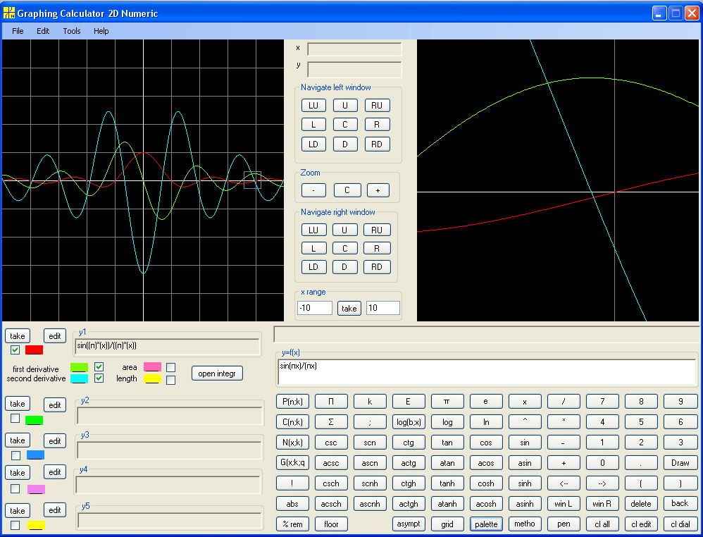 Derivatives of normalized sinc function