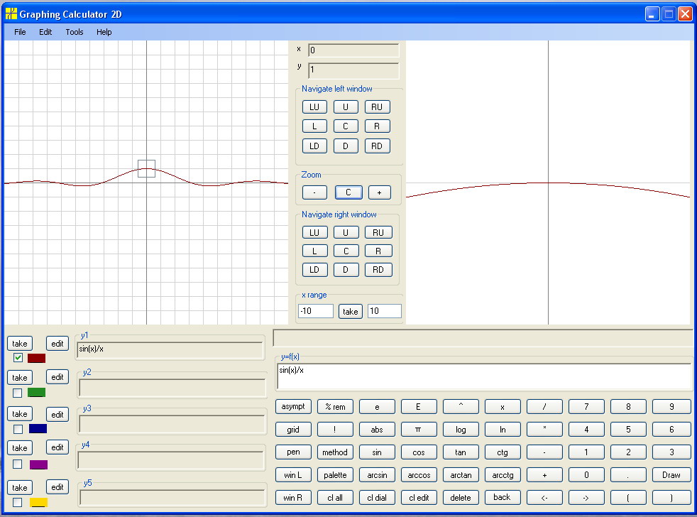 grapf of sinc(x) function