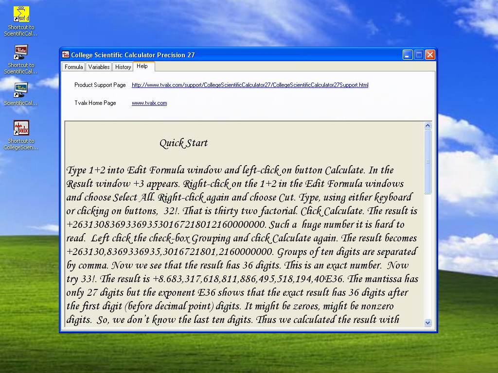 College Scientific Calculator Quick Start page