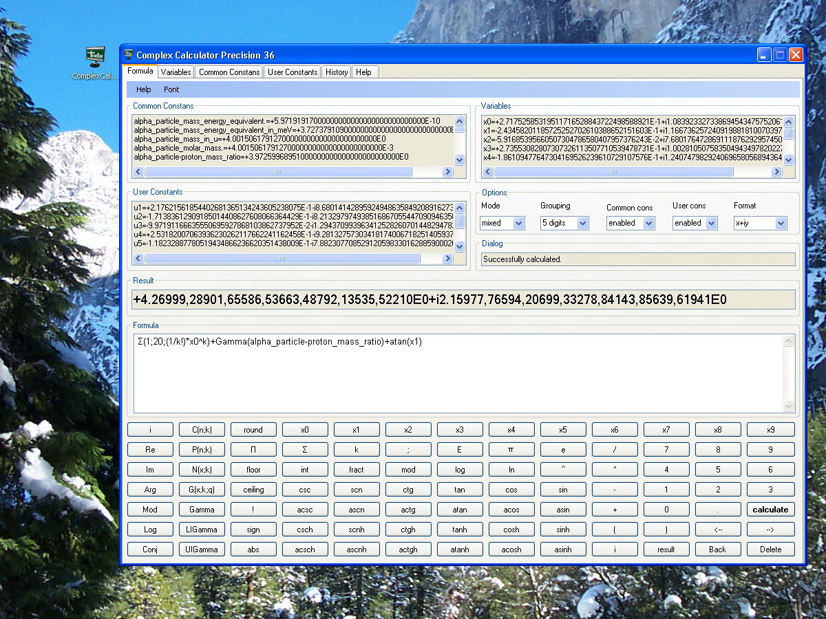 Complex Calculator Precision 36 screenshot in XP