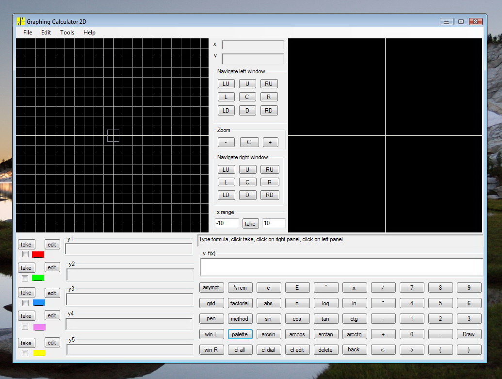 Graphing Calculator 2D with black palette in Vista