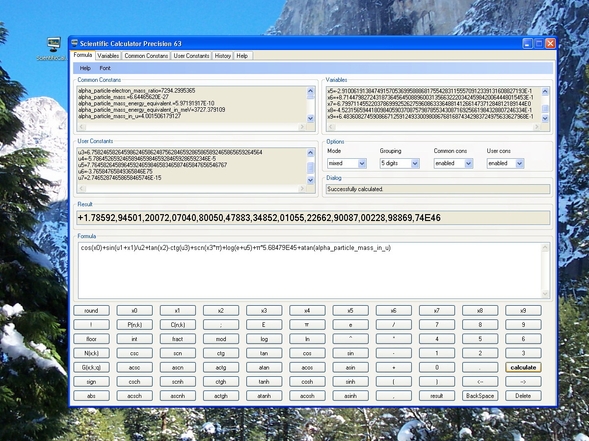 Scientific Calculator Precision 63 screenshot in XP