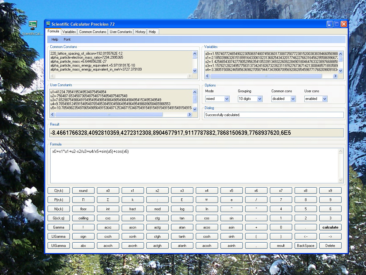 Scientific Calculator Precision 72 screenshot in XP